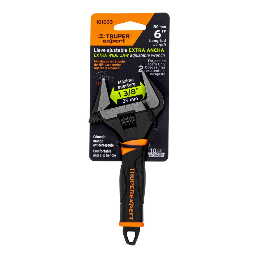 Llave ajustable (perico) 6' boca ancha Comfort Grip, Expert Caja con 6, 101033