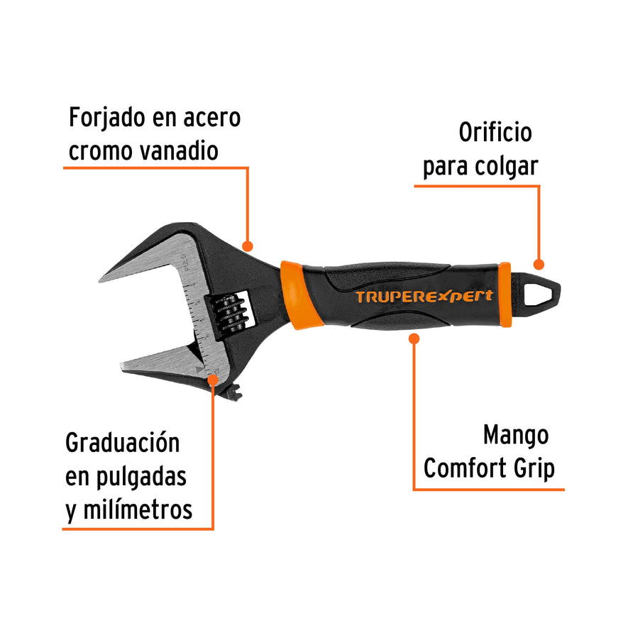 Llave ajustable (perico) 6' boca ancha Comfort Grip, Expert Caja con 6, 101033