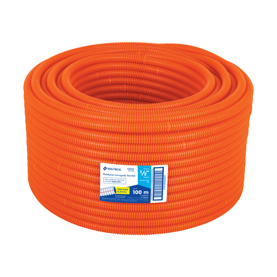 Metro de poliducto 1/2' corrugado flex. c/guía, rollo 100 m Caja con 100, 45016