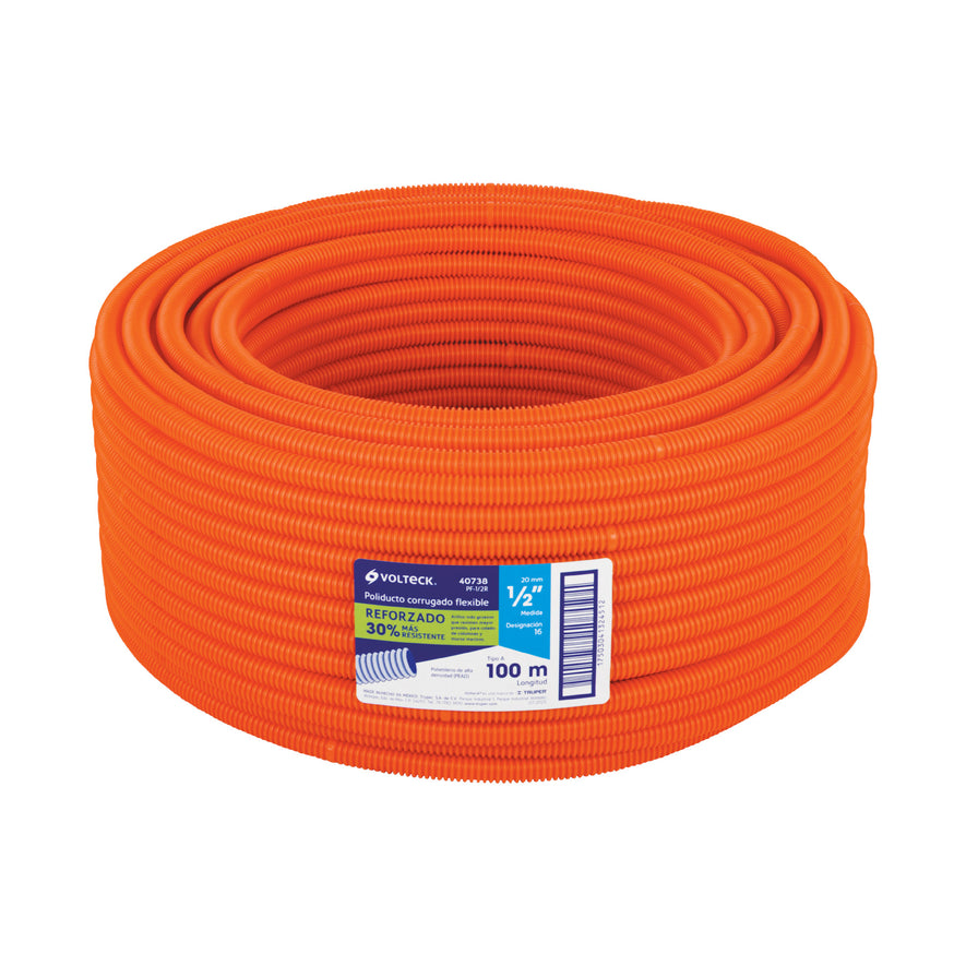 Metro de poliducto 1/2' corrugado flex. reforz. s/guía, 100m Caja con 100, 40738