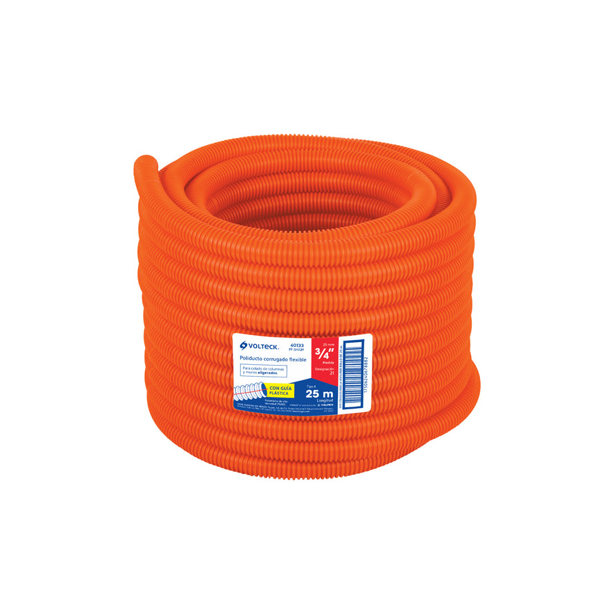 Metro de poliducto 3/4' corrugado flex. c/guía, rollo 25 m Caja con 25, 40133