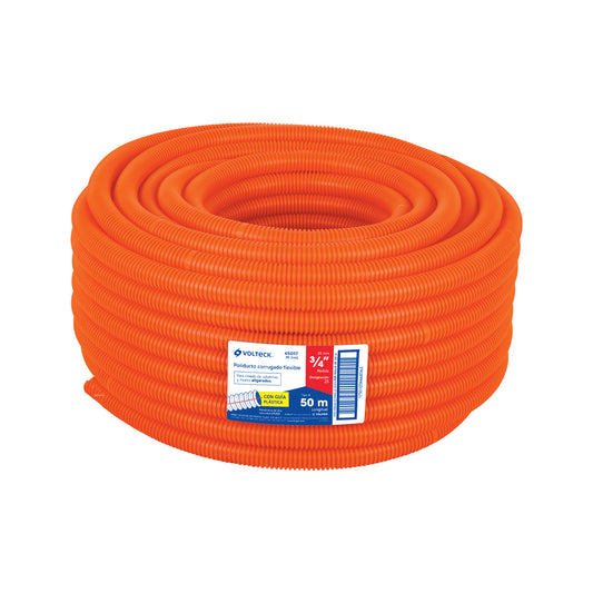 Metro de poliducto 3/4' corrugado flex. c/guía, rollo 50 m Caja con 50, 45017