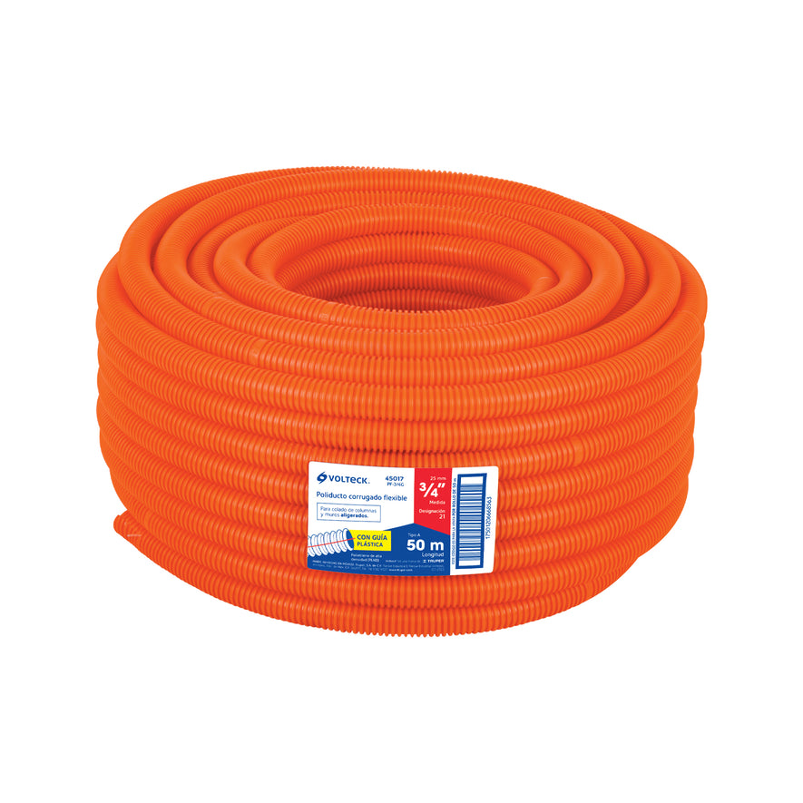 Metro de poliducto 3/4' corrugado flex. c/guía, rollo 50 m Caja con 50, 45017