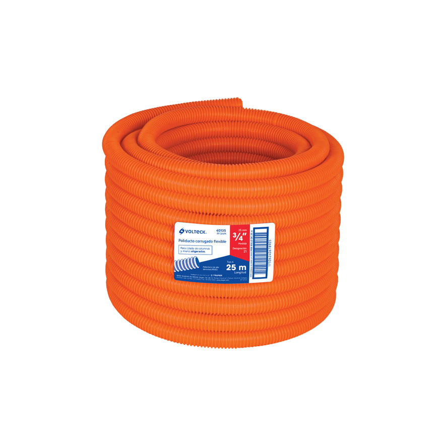 Metro de poliducto 3/4' corrugado flex. s/guía, rollo 25 m Caja con 25, 40135