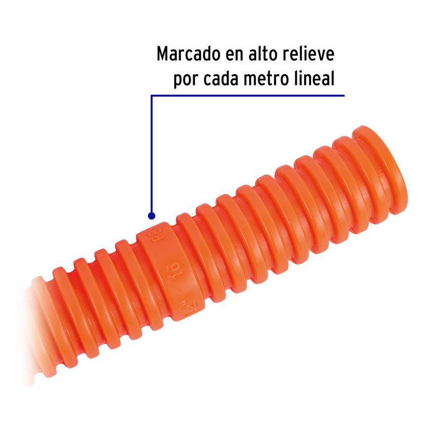 Metro de poliducto 3/4' corrugado flex. s/guía, rollo 50 m Caja con 50, 45019