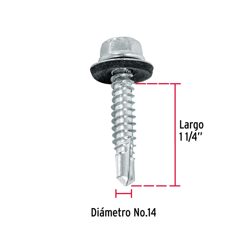 Bolsa con 50 pijas 1-1/4' hexagonal, punta broca con rondana Caja con 6, 44407