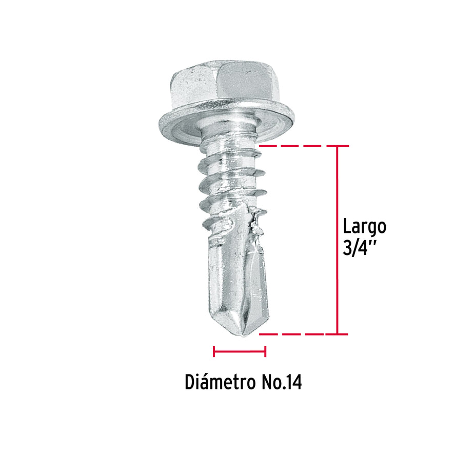 Bolsa con 100 pijas 3/4' cabeza hexagonal, punta de broca Caja con 6, 44400