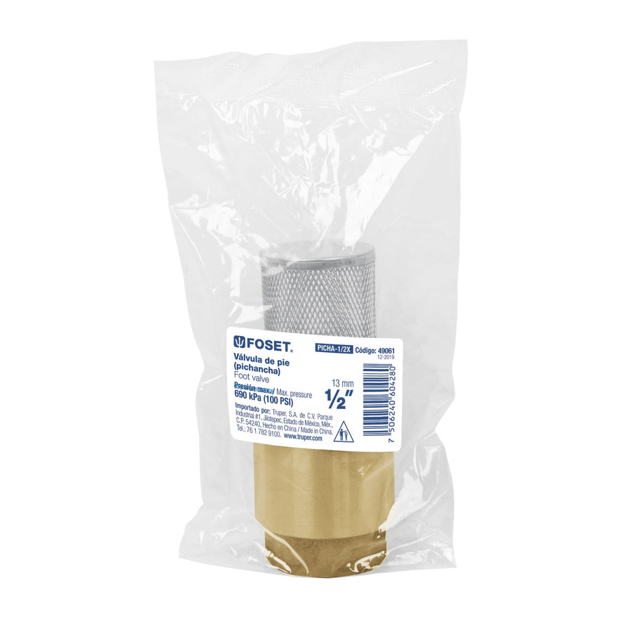 Pichancha tipo check de latón inoxidable 1/2', Foset Caja con 6, 49061