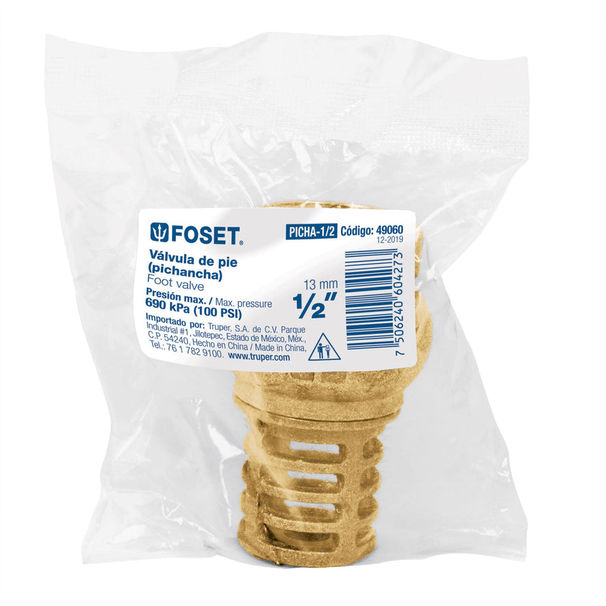 Pichancha tipo check de latón, 1/2', Foset Caja con 6, 49060