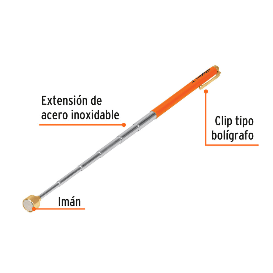 Imán extensible de acero inoxidable, 1.5 kg, Truper Caja con 6, 14140