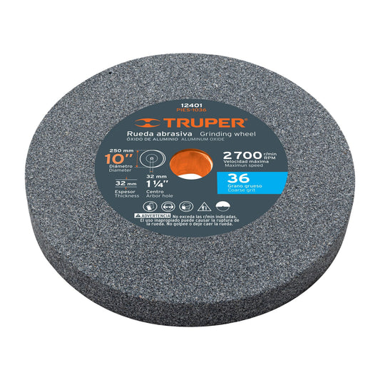 Rueda abrasiva p/esmeril 10X1 1/4', óxido aluminio, grano 36 Caja con 2, 12401
