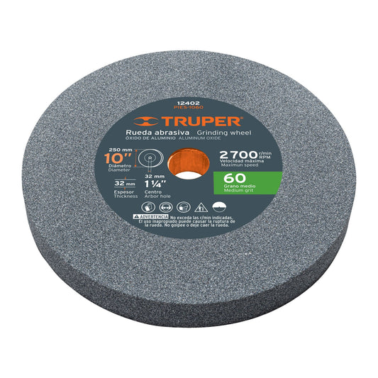 Rueda abrasiva p/esmeril 10X1 1/4', óxido aluminio, grano 60 Caja con 2, 12402