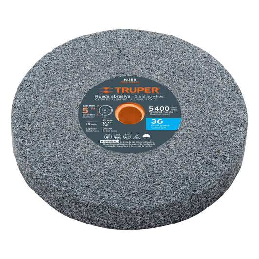 Rueda abrasiva p/esmeril 5X3/4', óxido de aluminio, grano 36 Caja con 6, 16358