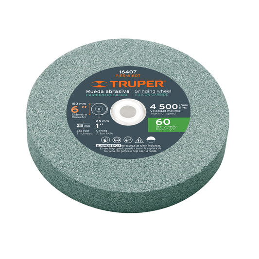 Piedra para esmeril 6 X 1', carburo de silicio, grano 60 Caja con 6, 16407