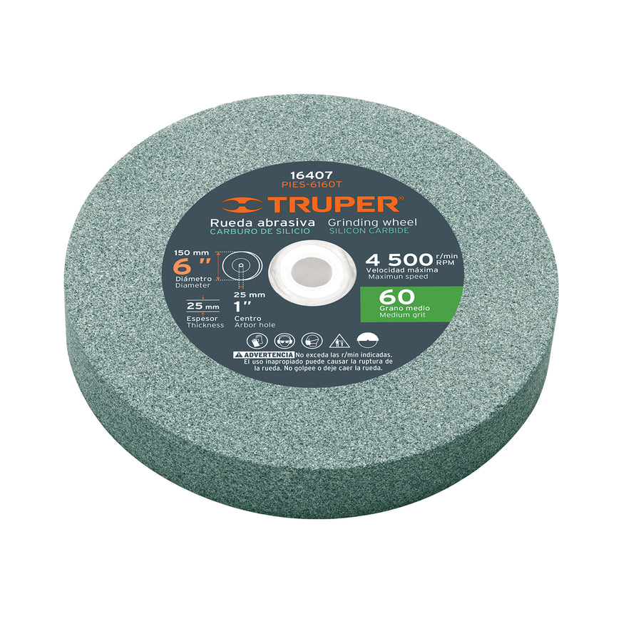 Piedra para esmeril 6 X 1', carburo de silicio, grano 60 Caja con 6, 16407