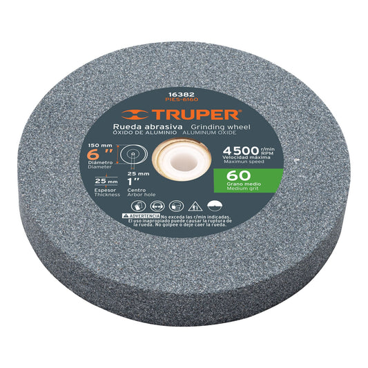 Rueda abrasiva p/esmeril 6 X 1', óxido de aluminio, grano 60 Caja con 6, 16382