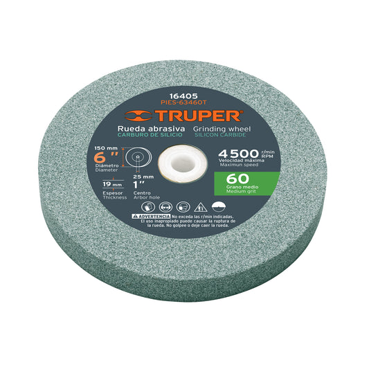 Piedra para esmeril 6 X 3/4', carburo de silicio, grano 60 Caja con 6, 16405