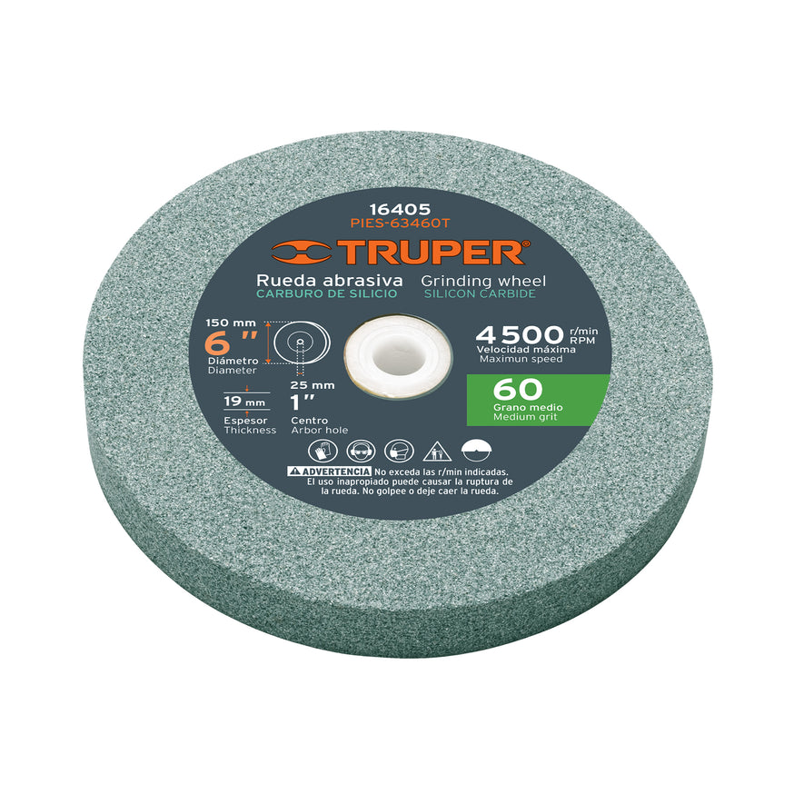 Piedra para esmeril 6 X 3/4', carburo de silicio, grano 60 Caja con 6, 16405