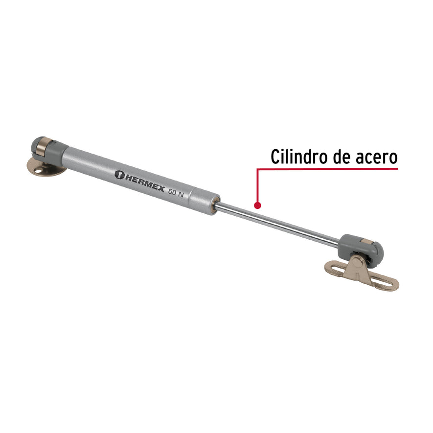 Pistón a gas con capacidad de 60 N / 6 kg, Hermex Caja con 10, 42002