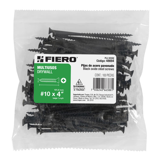 Bolsa con 100 pijas #10 x 4' multiusos, Fiero Caja con 6, 48694