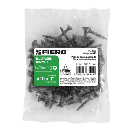 Bolsa con 100 pijas #10 x 1' multiusos, Fiero Caja con 6, 44348