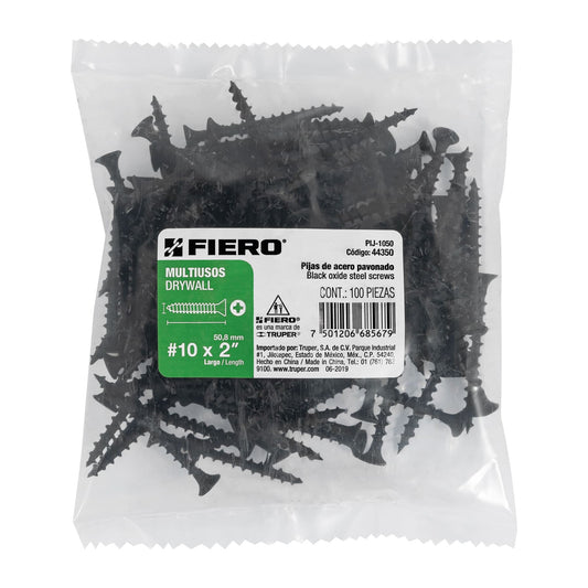 Bolsa con 100 pijas #10 x 2' multiusos, Fiero Caja con 6, 44350