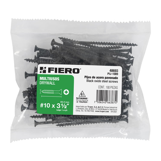 Bolsa con 100 pijas #10 x 3-1/2' multiusos, Fiero Caja con 6, 48693