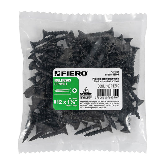 Bolsa con 100 pijas #12 x 1-1/4' multiusos, Fiero Caja con 6, 48696