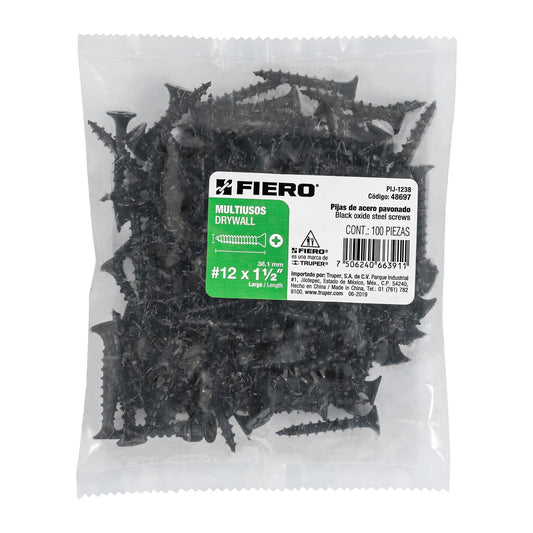 Bolsa con 100 pijas #12 x 1-1/2' multiusos, Fiero Caja con 6, 48697