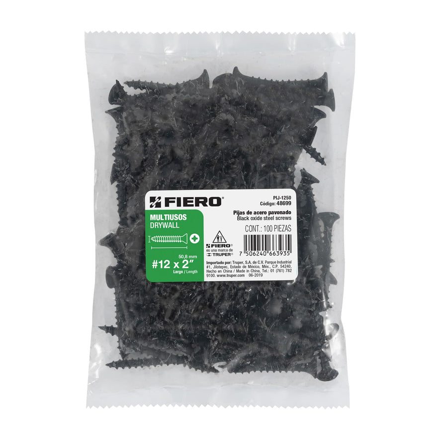 Bolsa con 100 pijas #12 x 2' multiusos, Fiero Caja con 6, 48699