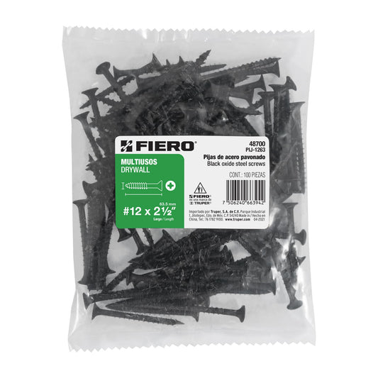 Bolsa con 100 pijas #12 x 2-1/2' multiusos, Fiero Caja con 6, 48700