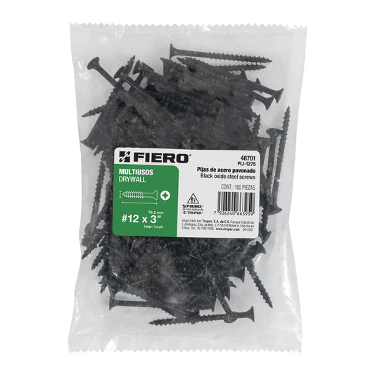Bolsa con 100 pijas #12 x 3' multiusos, Fiero Caja con 6, 48701