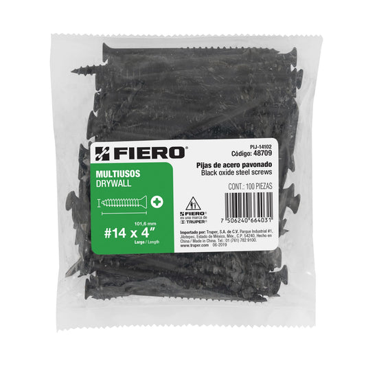 Bolsa con 100 pijas #14 x 4' multiusos, Fiero Caja con 6, 48709