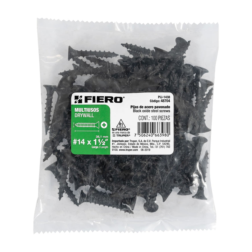 Bolsa con 100 pijas #14 x 1-1/2' multiusos, Fiero Caja con 6, 48704