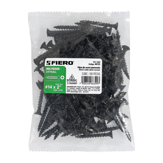 Bolsa con 100 pijas #14 x 2' multiusos, Fiero Caja con 6, 48705