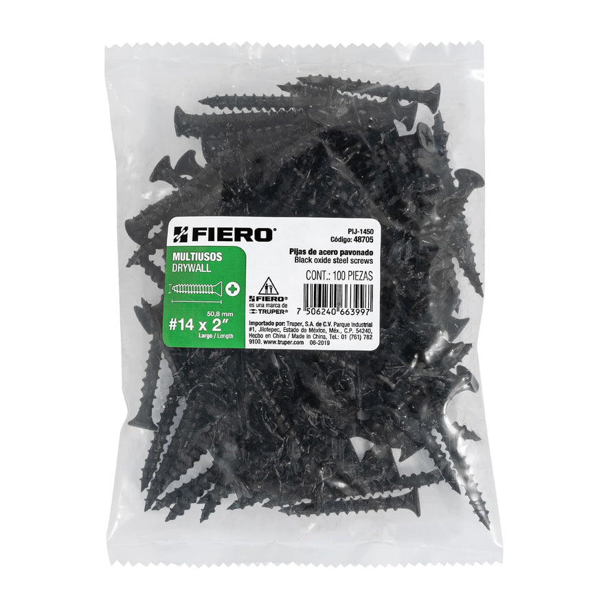 Bolsa con 100 pijas #14 x 2' multiusos, Fiero Caja con 6, 48705