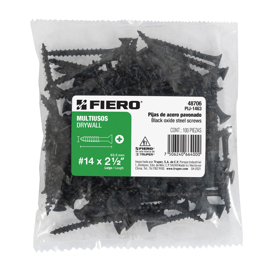 Bolsa con 100 pijas #14 x 2-1/2' multiusos, Fiero Caja con 6, 48706