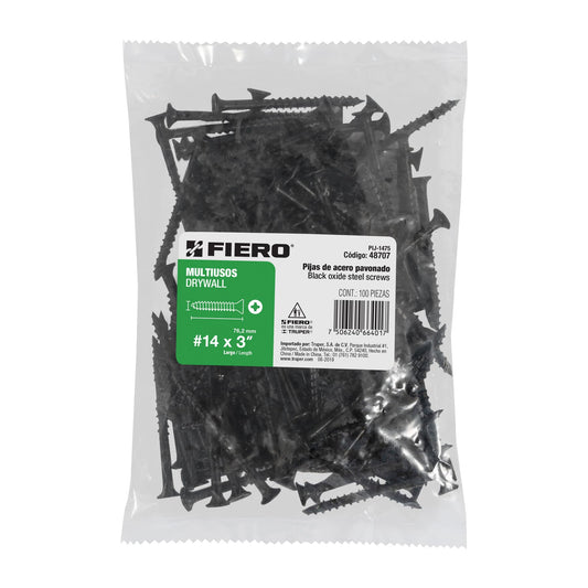 Bolsa con 100 pijas #14 x 3' multiusos, Fiero Caja con 6, 48707