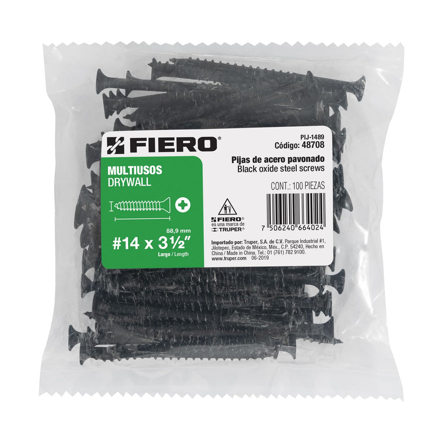 Bolsa con 100 pijas #12 x 3-1/2' multiusos, Fiero Caja con 6, 48702