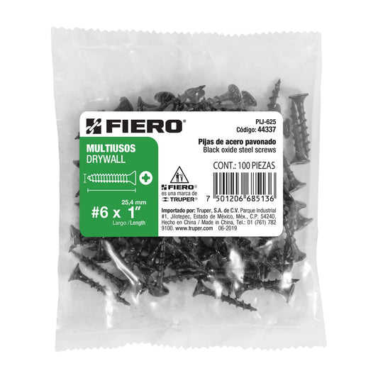 Bolsa con 100 pijas #6 x 1' multiusos, Fiero Caja con 6, 44337