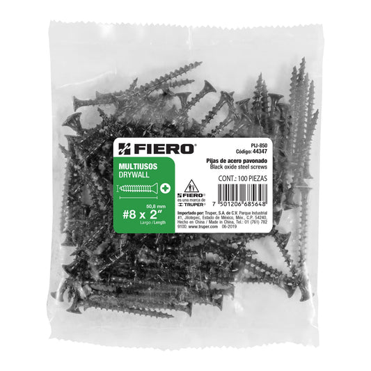 Bolsa con 100 pijas #8 x 2' multiusos, Fiero Caja con 6, 44347