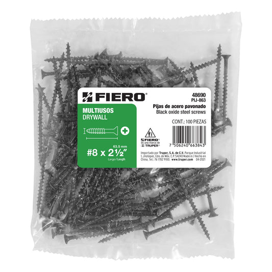 Bolsa con 100 pijas #8 x 2-1/2' multiusos, Fiero Caja con 6, 48690