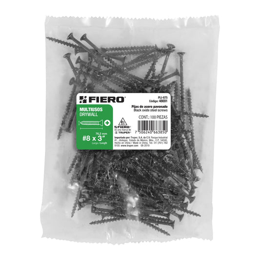 Bolsa con 100 pijas #8 x 3' multiusos, Fiero Caja con 6, 48691
