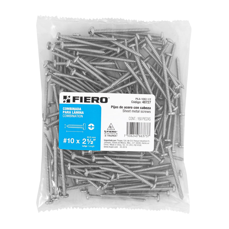 Bolsa con 150 pijas para lámina, #10 x 2-1/2', Fiero Caja con 6, 48727