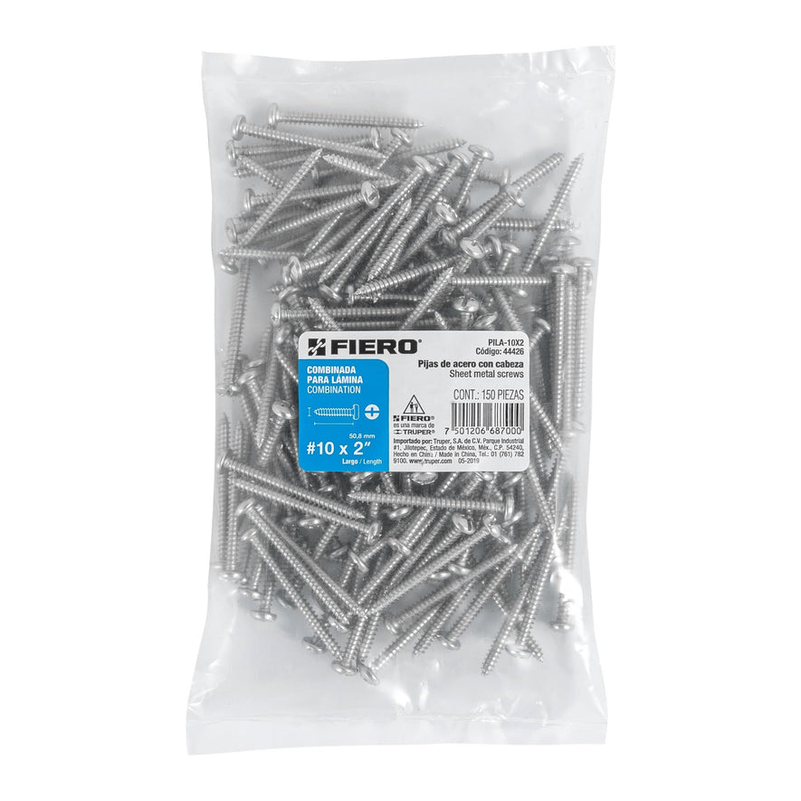 Bolsa con 150 pijas para lámina, #10 x 2', Fiero Caja con 6, 44426