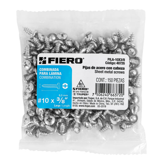 Bolsa con 150 pijas para lámina, #10 x 3/8', Fiero Caja con 6, 48726