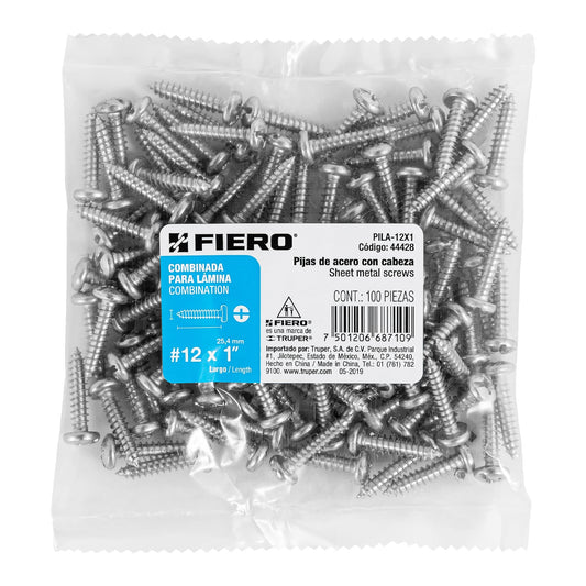 Bolsa con 100 pijas para lámina, #12 x 1', Fiero Caja con 6, 44428