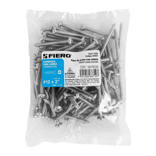 Bolsa con 100 pijas para lámina, #12 x 2', Fiero Caja con 6, 44431