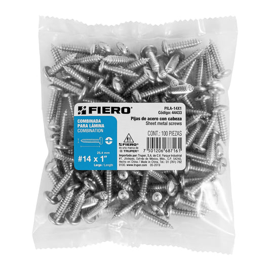 Bolsa con 100 pijas para lámina, #14 x 1', Fiero Caja con 6, 44433