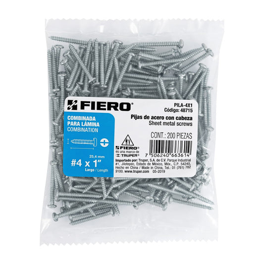 Bolsa con 200 pijas para lámina, #4 x 1', Fiero Caja con 6, 48715